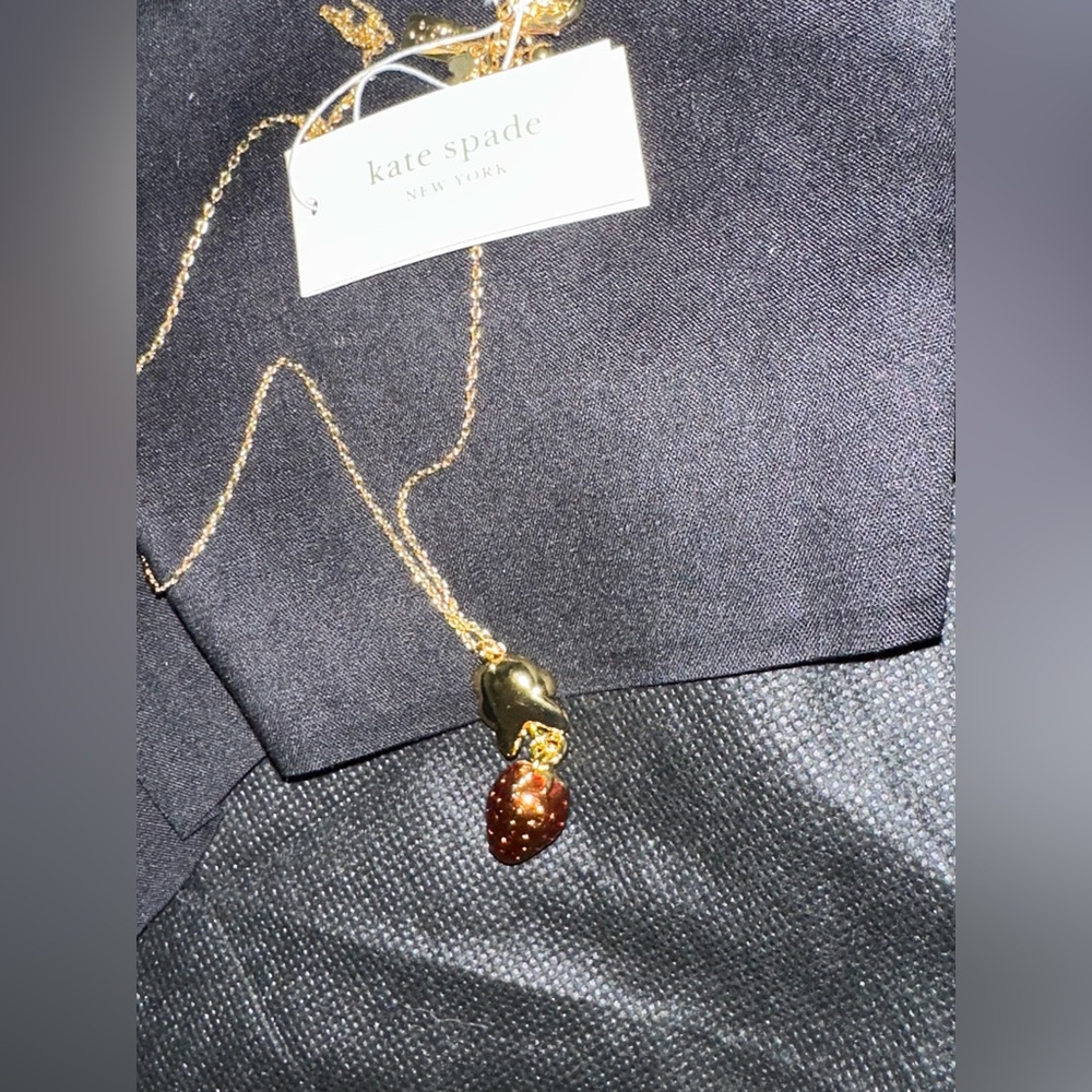 NWT Kate Spade New York Flower & Strawberry Pendant Necklace, 16 inch chain - Picture 4 of 6